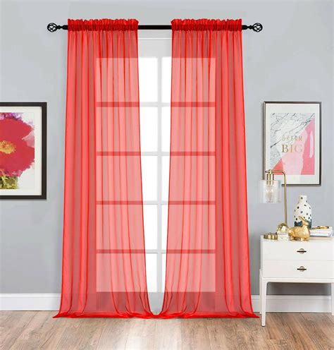 Tony&39;s collection Red Sheer Curtains 84 Inch Length, Voile Window Treatment Rod Pocket Curtain Panels for Kitchen, Bedroom, and Living Room (34x84 Inch, Red,2 Panels) Polyester. . Sheer red curtains